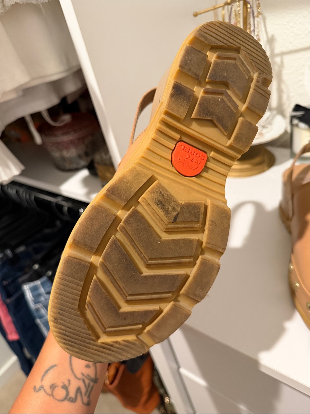Sorel Tan Leather Slingback Clogs with Gold Buckle & Studs - Picture 6 of 7